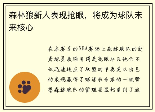 森林狼新人表现抢眼，将成为球队未来核心